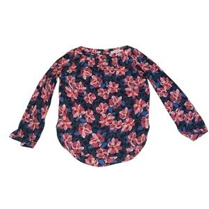 Ann Taylor Loft Petite Size XXSP Floral Pink Blue Gray Top Blouse Women Stylish
